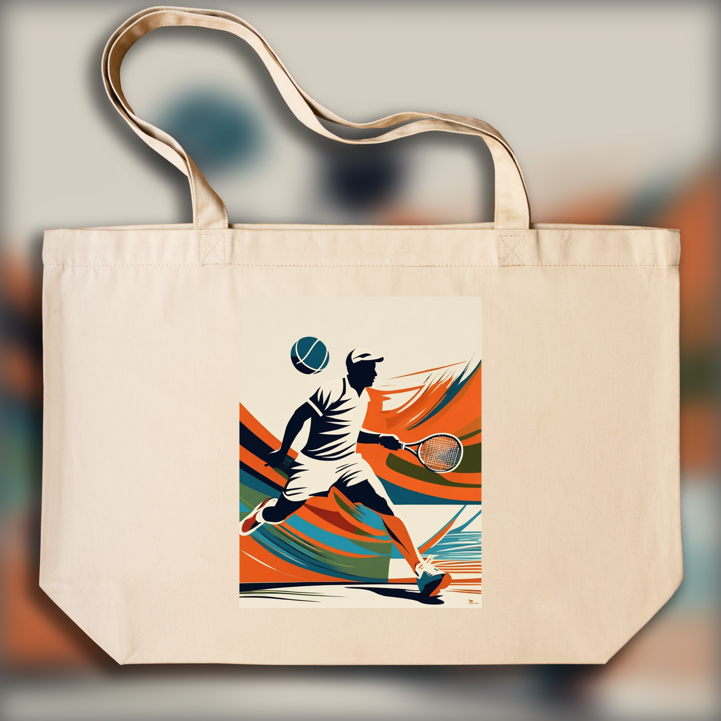 Tote bag IA ample écologique - Illustration épurée américaine, moderne et nerveuse, Tennis player - 4283238361