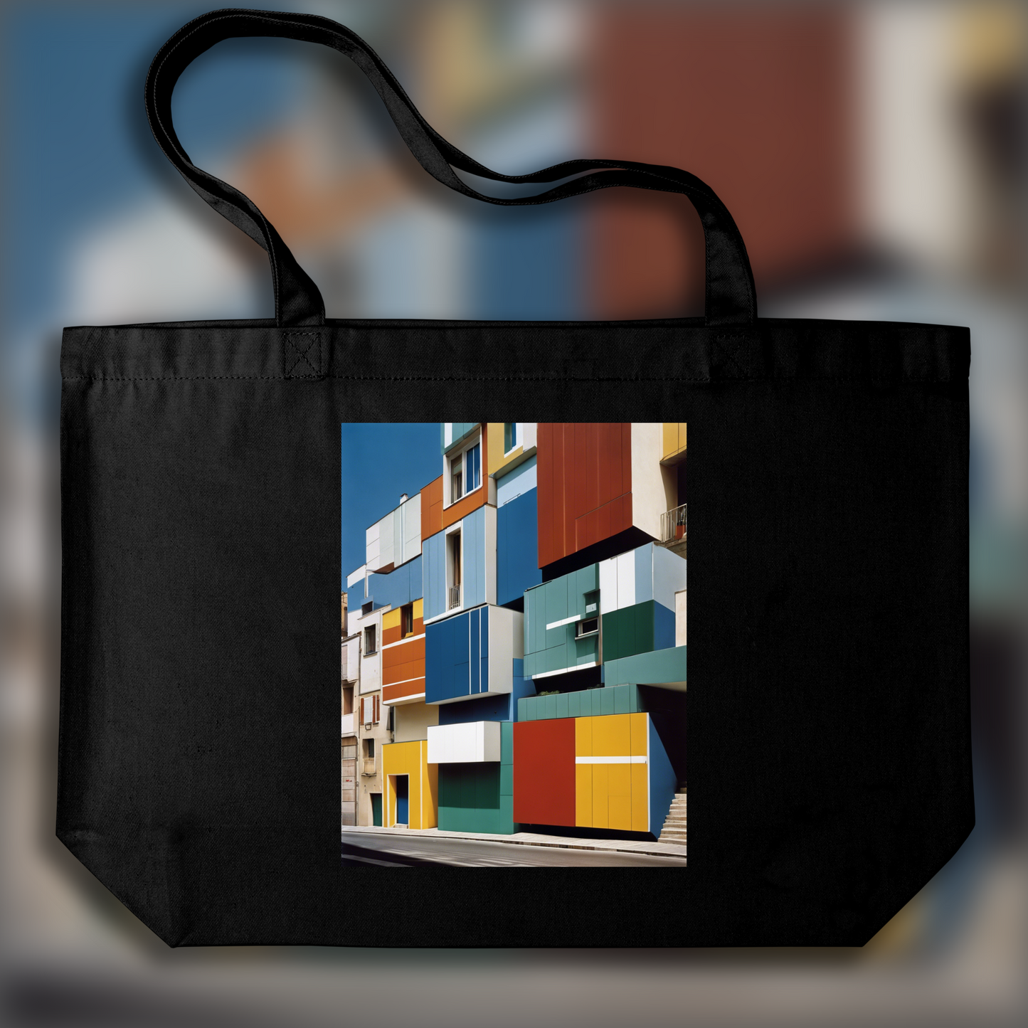 Tote bag IA ample écologique - Images colorées et abstraites, capturant des compositions géométriques dans les paysages, Marseille city - 2265497327
