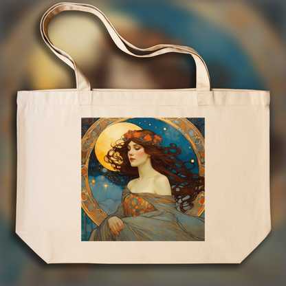 Tote bag IA - Mystical comic Mucha Klimt waterhouse , Beautiful woman sorcerer sky is alight moody enticing enchanting - 630912348
