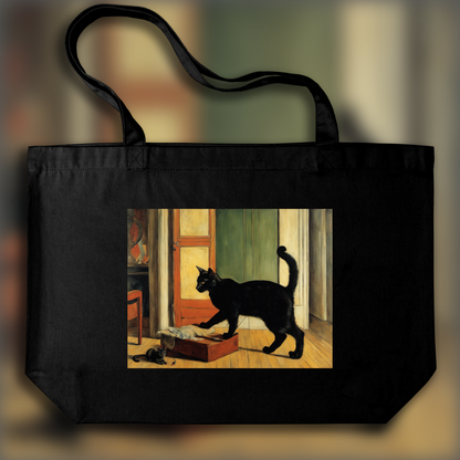Tote bag ample - Peinture figurative française du XXème siècle, un Chat Noir - 1622922722