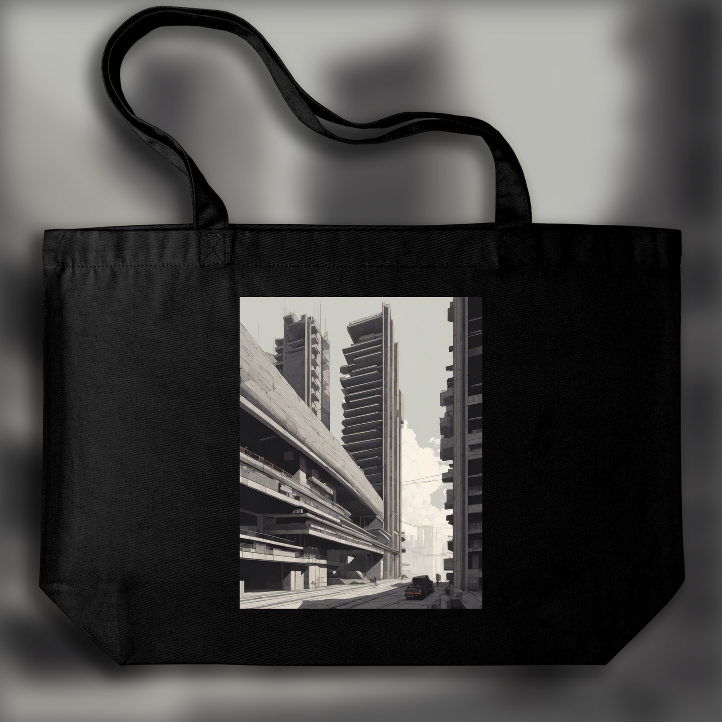 Tote bag IA - Lo-fi, Brutalist architecture, city - 2699448569