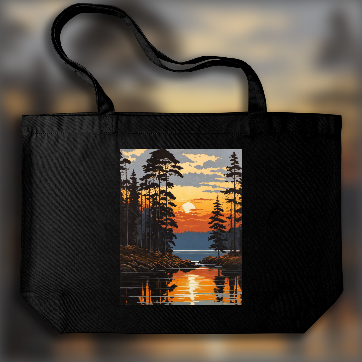 Tote bag ample - Paul Henry, forest, sunset - 697003291