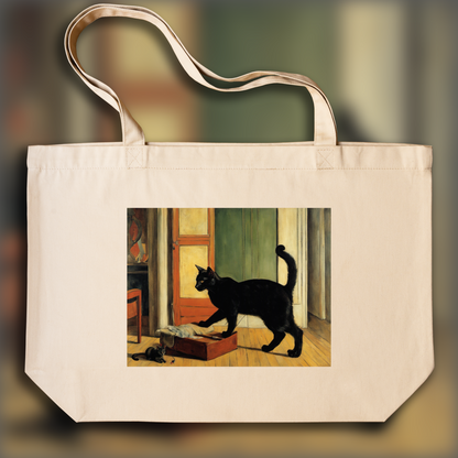 Tote bag large - XXth century French figurative painting, a black cat - 1622922722