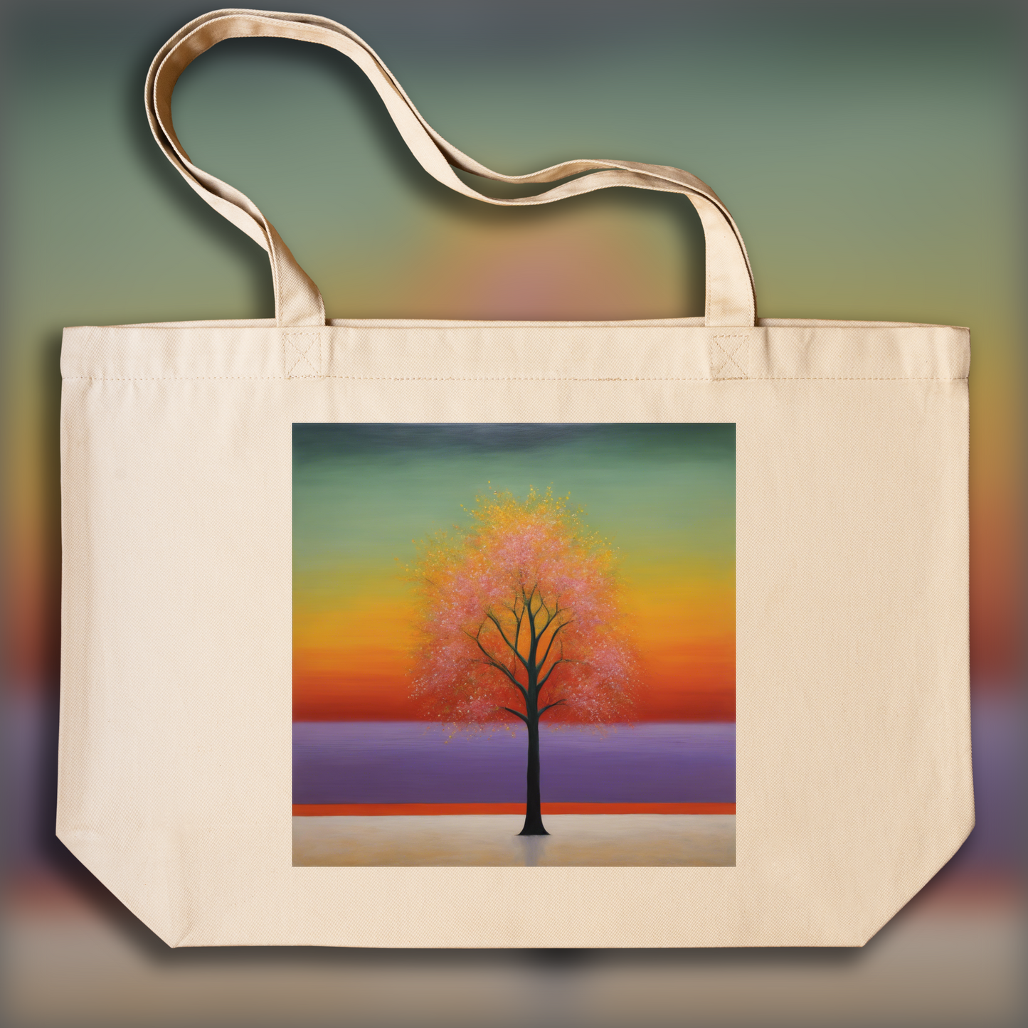 Tote bag IA ample écologique - Peinture écossaise d'expressionisme abstrait, Un Arbre en Fleurs - 3785047925
