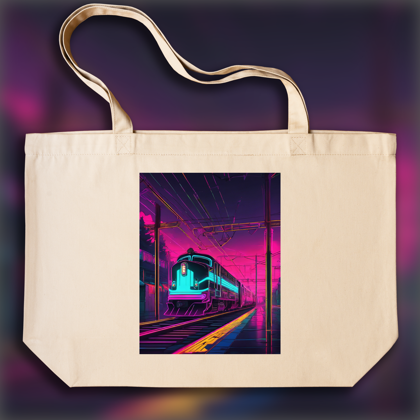 Tote bag IA - Neon punk, Train - 1439839541