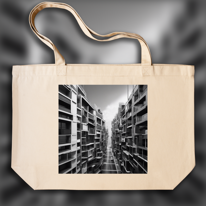 Tote bag IA ample écologique - Explorations abstraites urbaines, noir et blanc, Rue - 1174818028