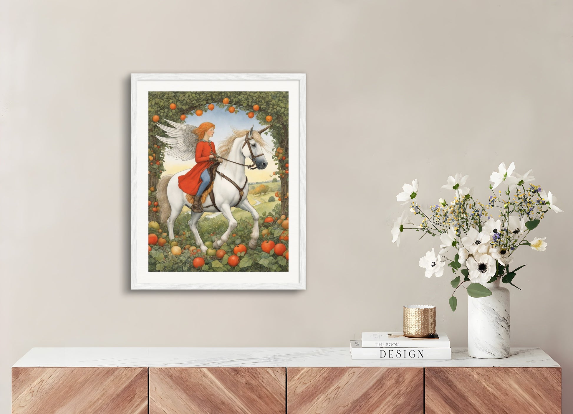 Poster with wood frame: Elsa Beskow, Unicorn