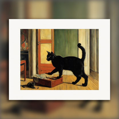 Affiche IA - Peinture figurative française du XXème siècle, un Chat Noir - 1622922722