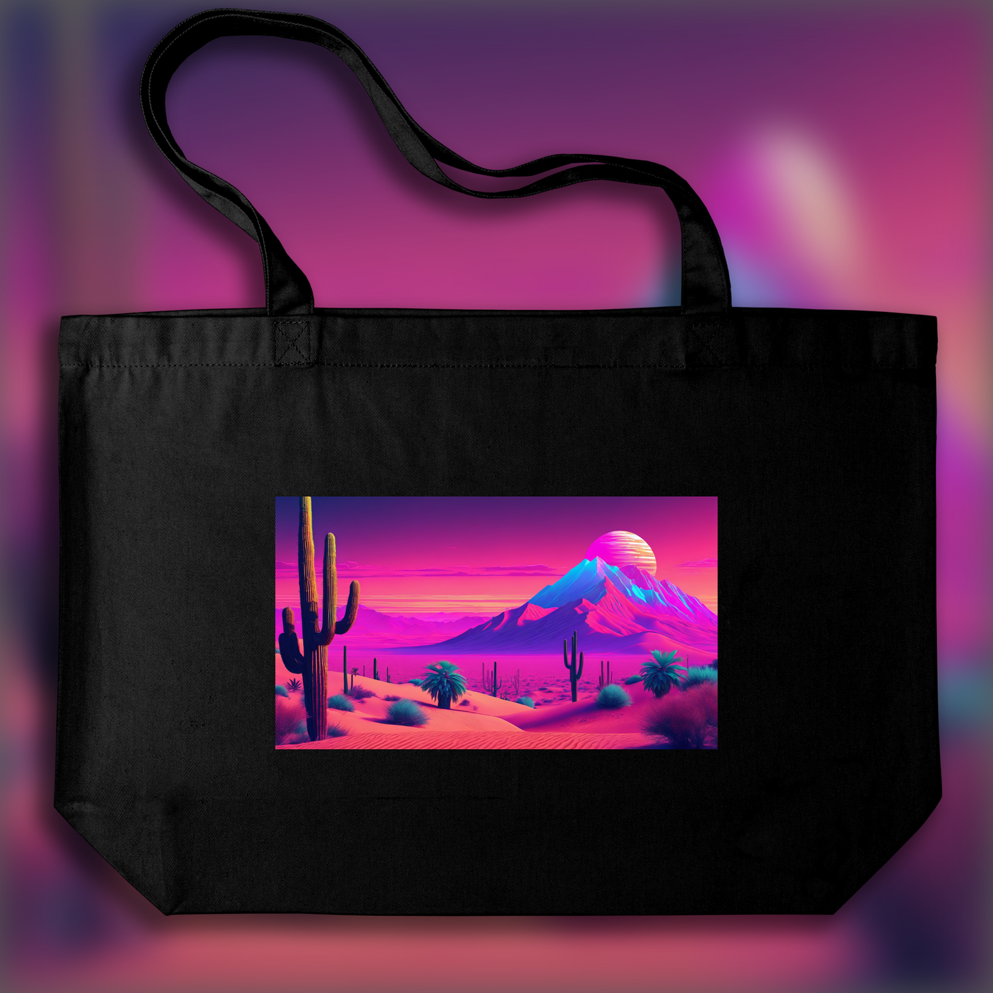 Tote bag IA ample écologique - Vaporwave, dramatic desert - 3910847522