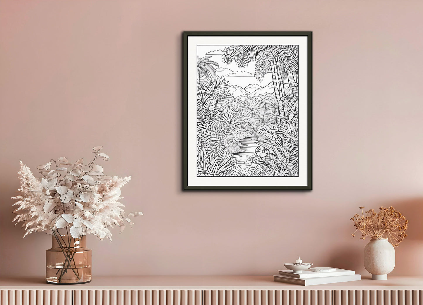 Poster with metal frame: Coloring page, Jungle