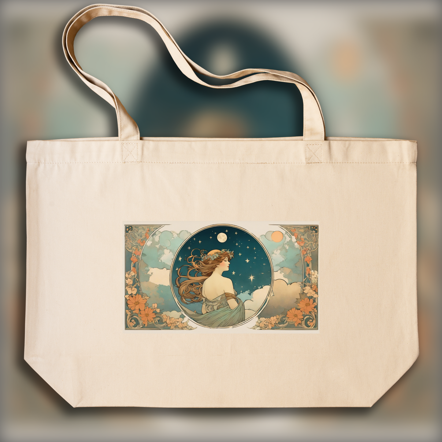 Tote bag IA - Alfons Mucha, Lune et nuages - 1710812224