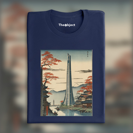 T-Shirt IA - Hiroshige, futuristic skyscraper - 4201111836