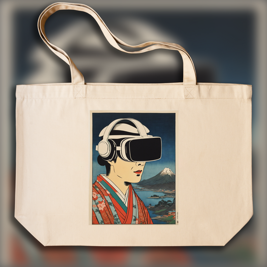Tote bag IA - Hiroshige, close up of a men with a virtual reality headset - 3570796275