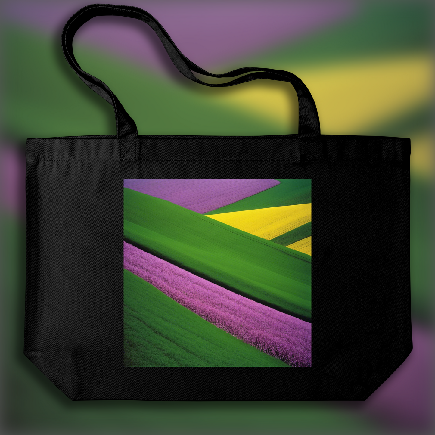 Tote bag IA ample écologique - Images colorées et abstraites, capturant des compositions géométriques dans les paysages, Lavande - 2922771211