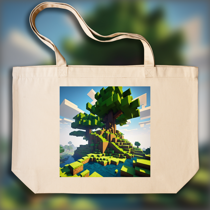 Tote bag IA - Minecraft, Paysage base sur un arbre - 96362140