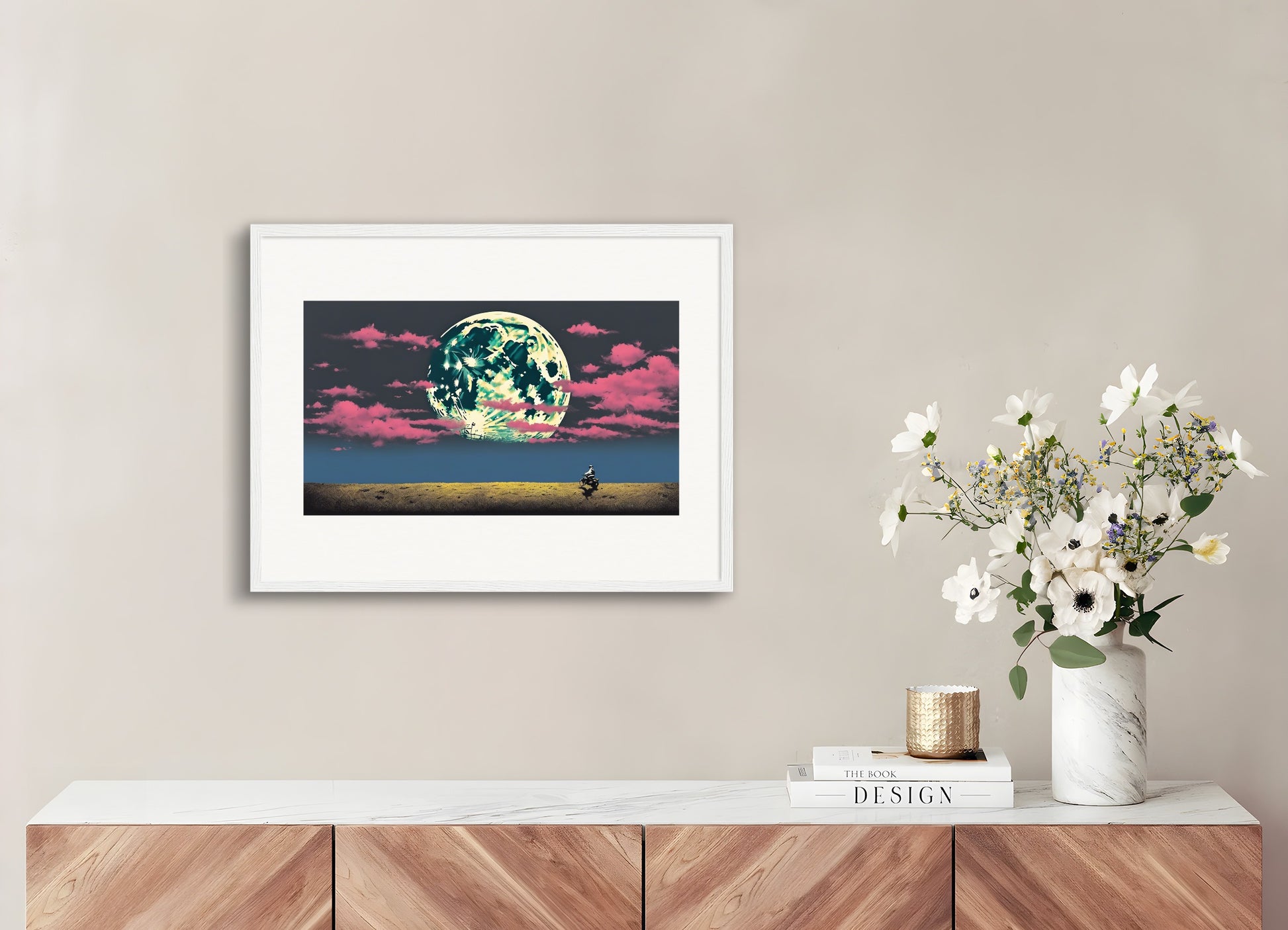 Poster with wood frame: Bansky, Moon and clouds