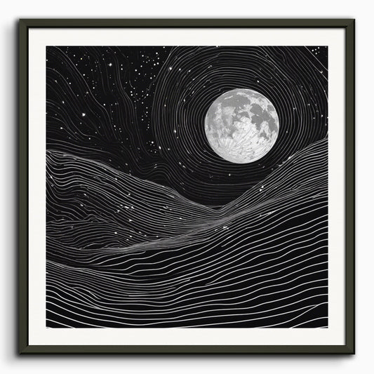 Poster: Monochrome art, topographic lines on a cosmic background, Coffee