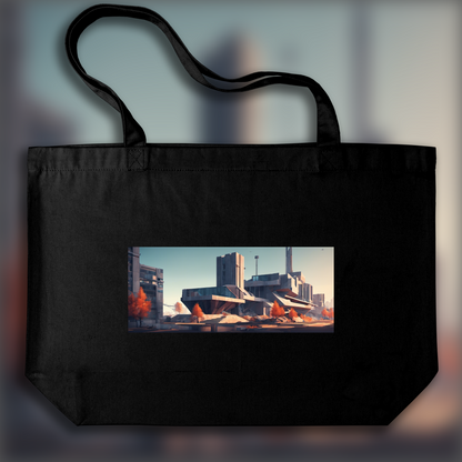 Tote bag large - Low polygon, Brutalist architecture, city - 4266755409