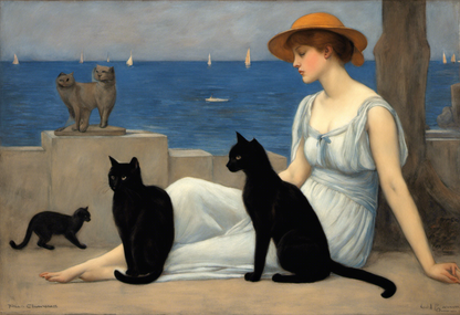 T-Shirt - Puvis de Chavannes, Une femme et ses chats noirs  - 2611254430