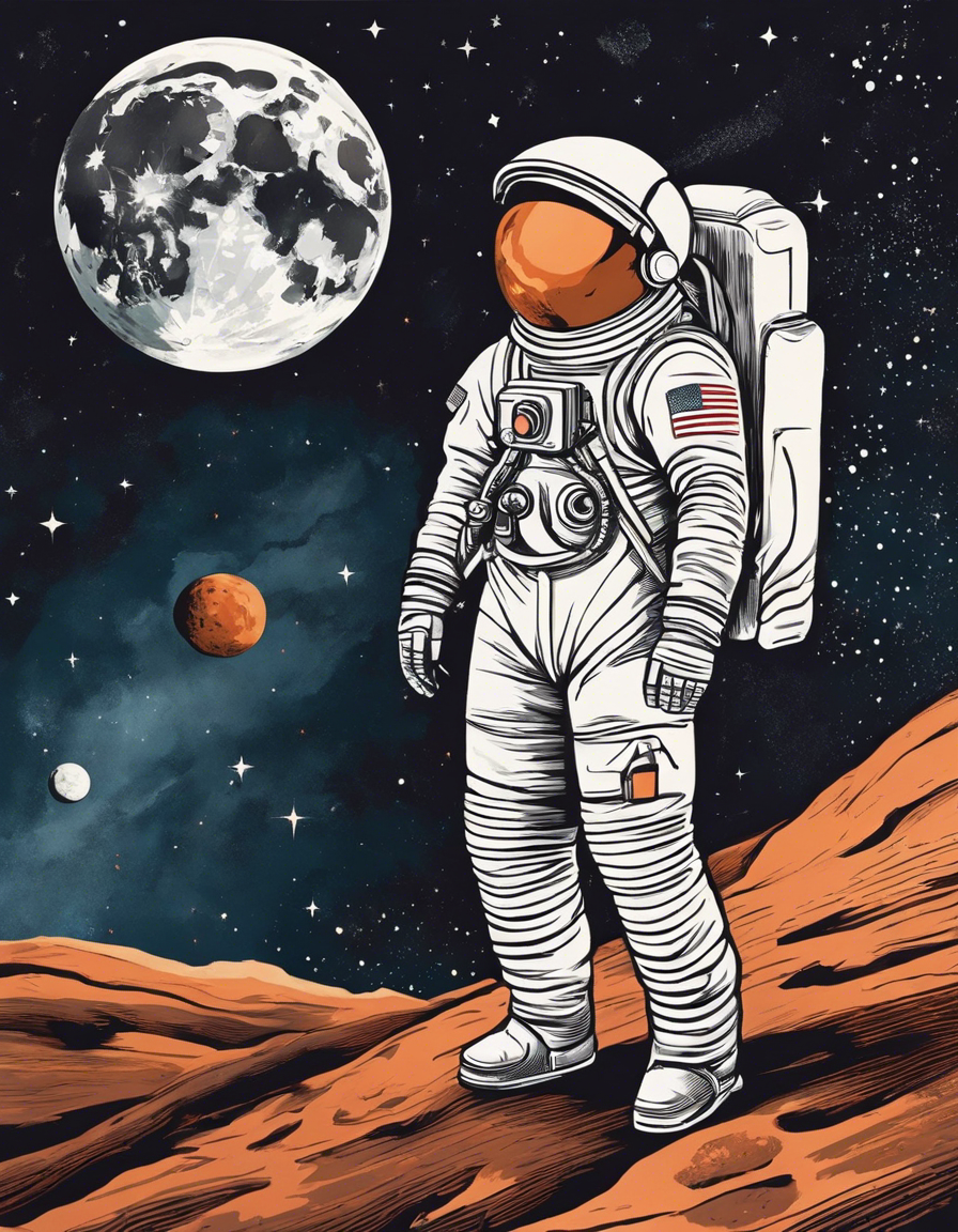 Image IA - Illustration épurée américaine, moderne et nerveuse, Astronaute - 3648913161