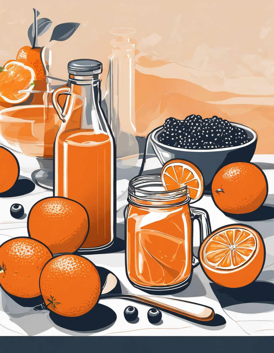 Tote bag IA - Illustration épurée américaine, moderne et nerveuse, Fruits, oranges et mûres  - 1636519132