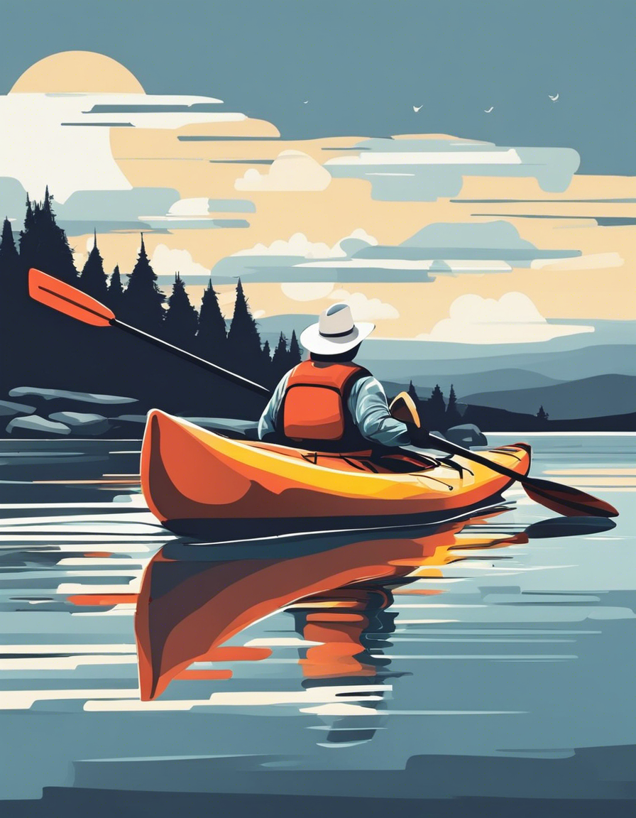 T-Shirt IA - Illustration épurée américaine, moderne et nerveuse, Canoë kayak  - 3279006658