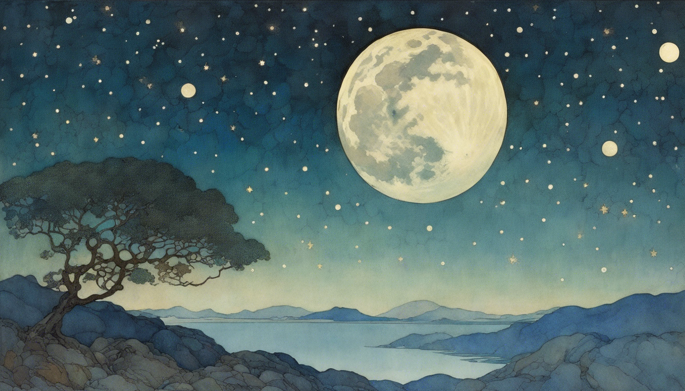 Image IA - Edmond Dulac, Lune et ciel étoilé - 2177448672