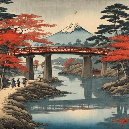 T-Shirt - Hiroshige, Bridge - 1501346672