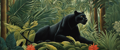 T-Shirt - Henri Rousseau, a fierce black panther in the jungle, close-up - 2977319408